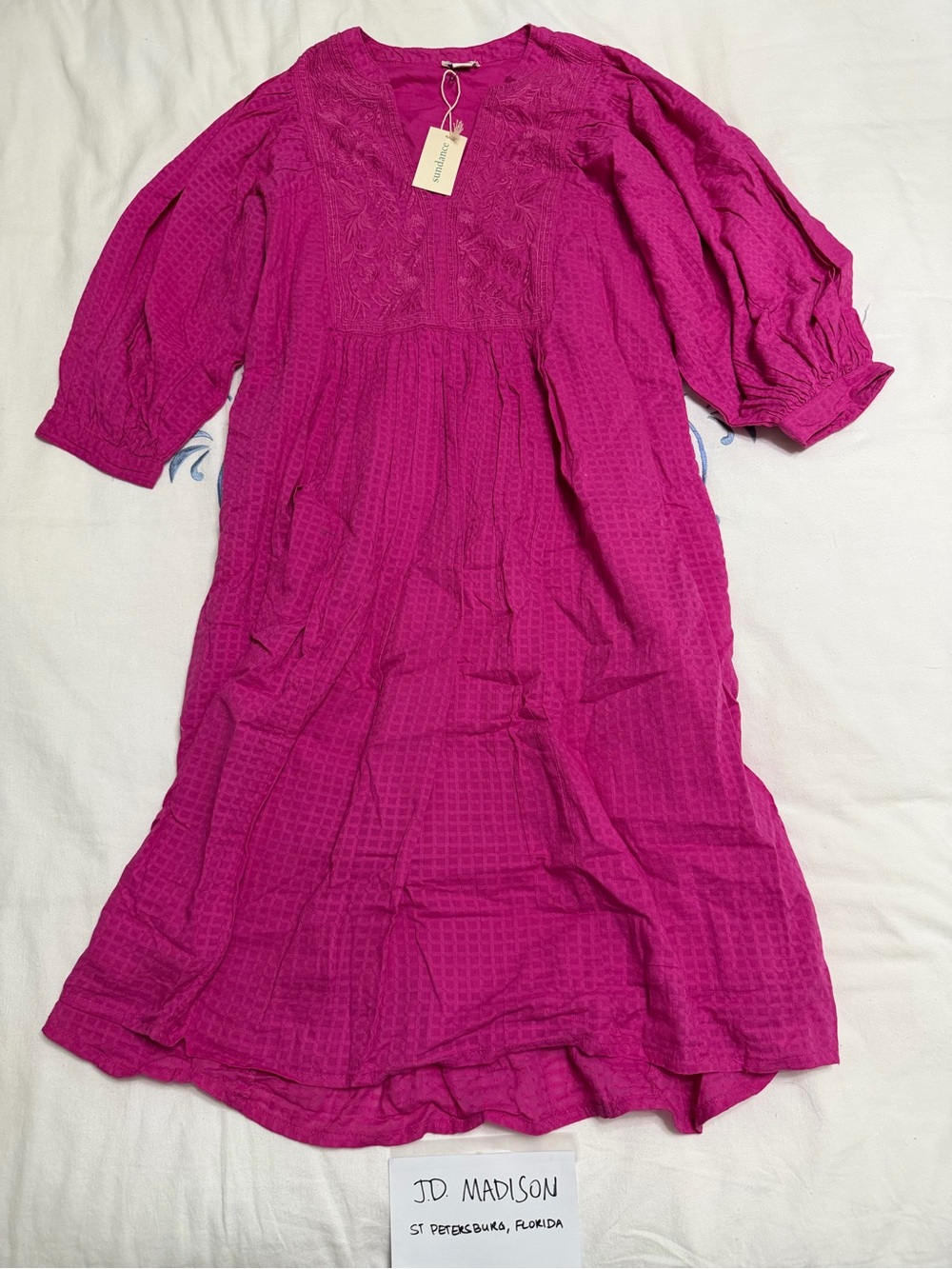 Sundance Fuchsia Embroidered Midi Dress